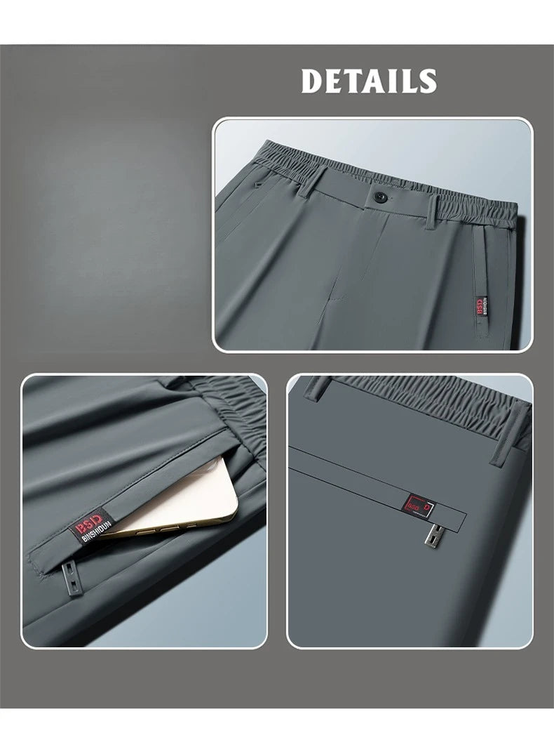 New Men's Ice Silk Pant Casual Fashion Straight Suit Trousers