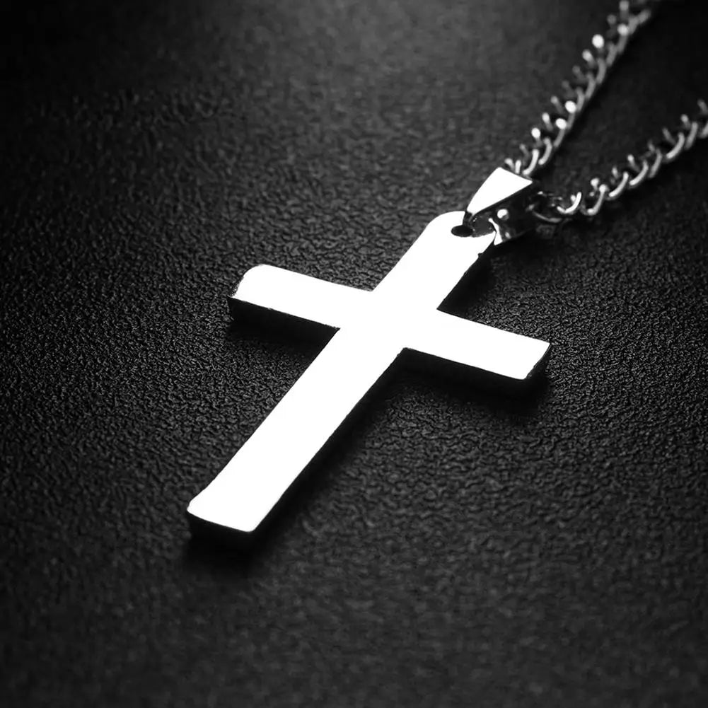 Fashion Necklace for Men Simple Cross Pendant Alloy Necklace Chain Jewelry Christmas Day Gift