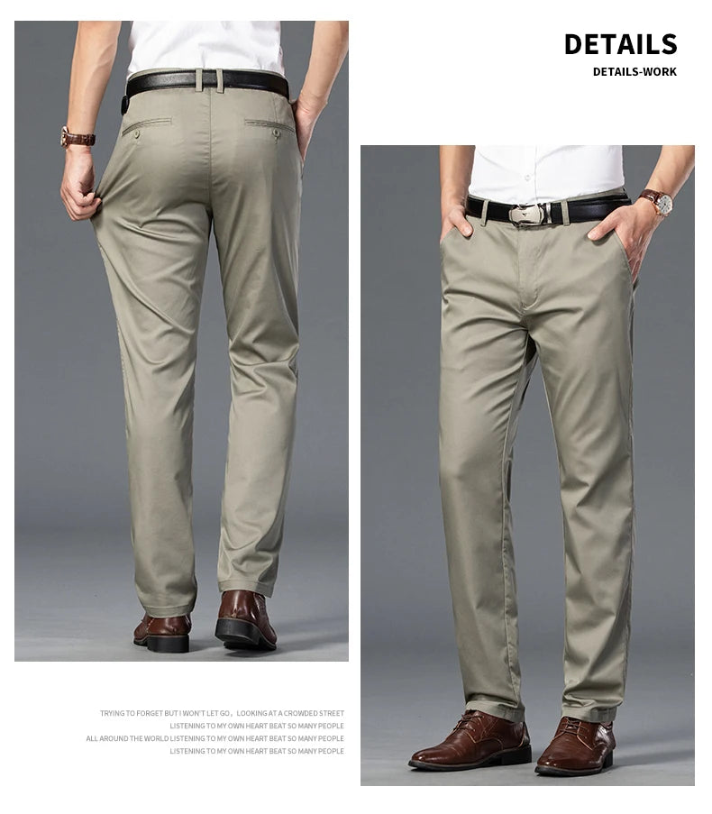 Summer Thin Men's Slim Suit Pants Fashion Business Casual Cotton Green Black Khaki Trousers Male Brand Clothing 30-40