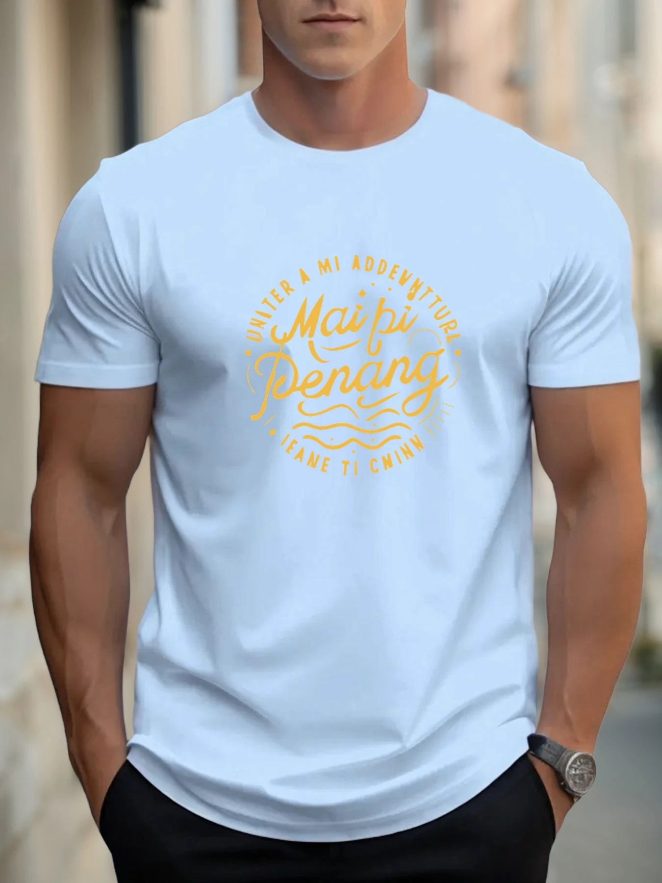 Man Short Sleeve T-shirt MAIPI PENANG Print Summer Round Neck Oversized Tee Casual Fashion High Quality Clothing