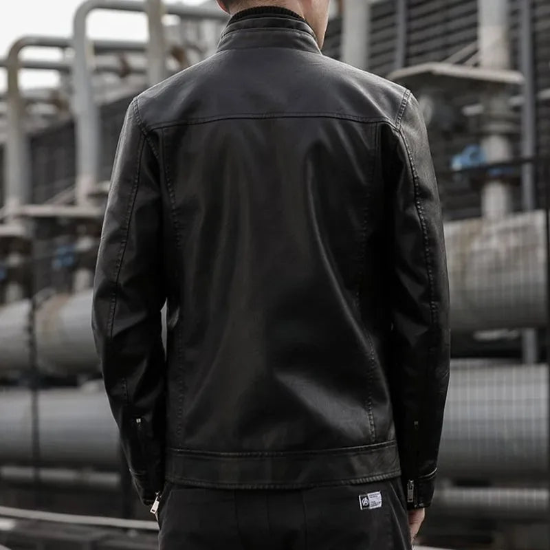 Men Leather Jacket Men Slim Fit Short