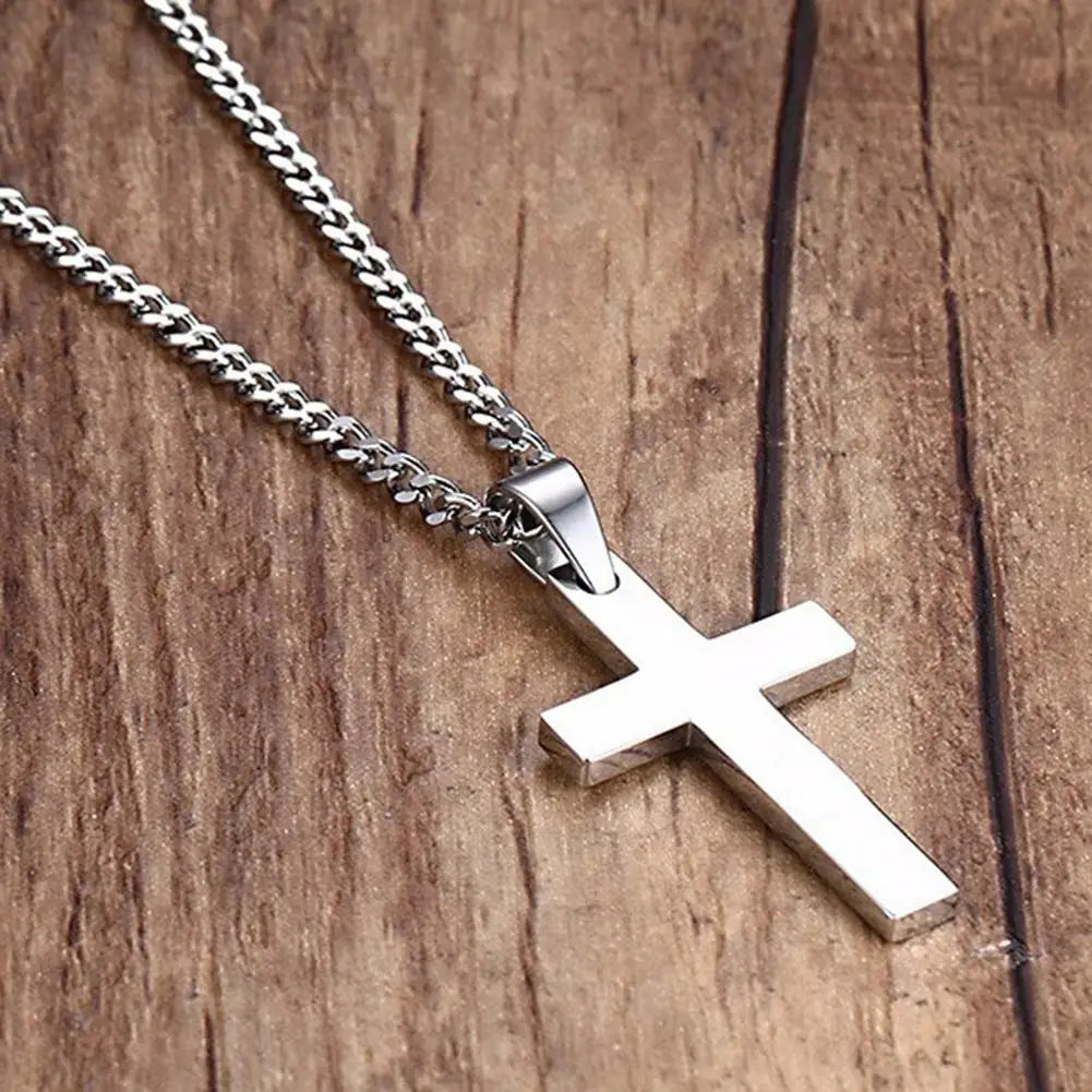 Fashion Necklace for Men Simple Cross Pendant Alloy Necklace Chain Jewelry Christmas Day Gift