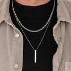 KunJoe 2pcs/set Stainless Steel Metal Rivet Pendant Thin Snake Chain Necklace for Men Punk Silver Color Cuban Link Chain Choker