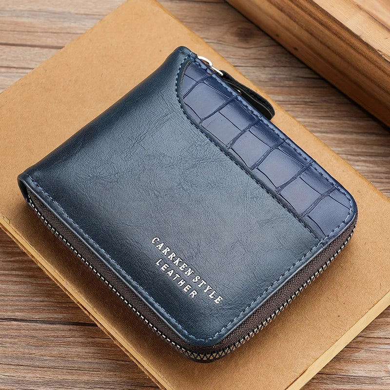 Leather Men’s Wallet Luxury Mens Purse Male Zipper Card Holders with Coin Pocket