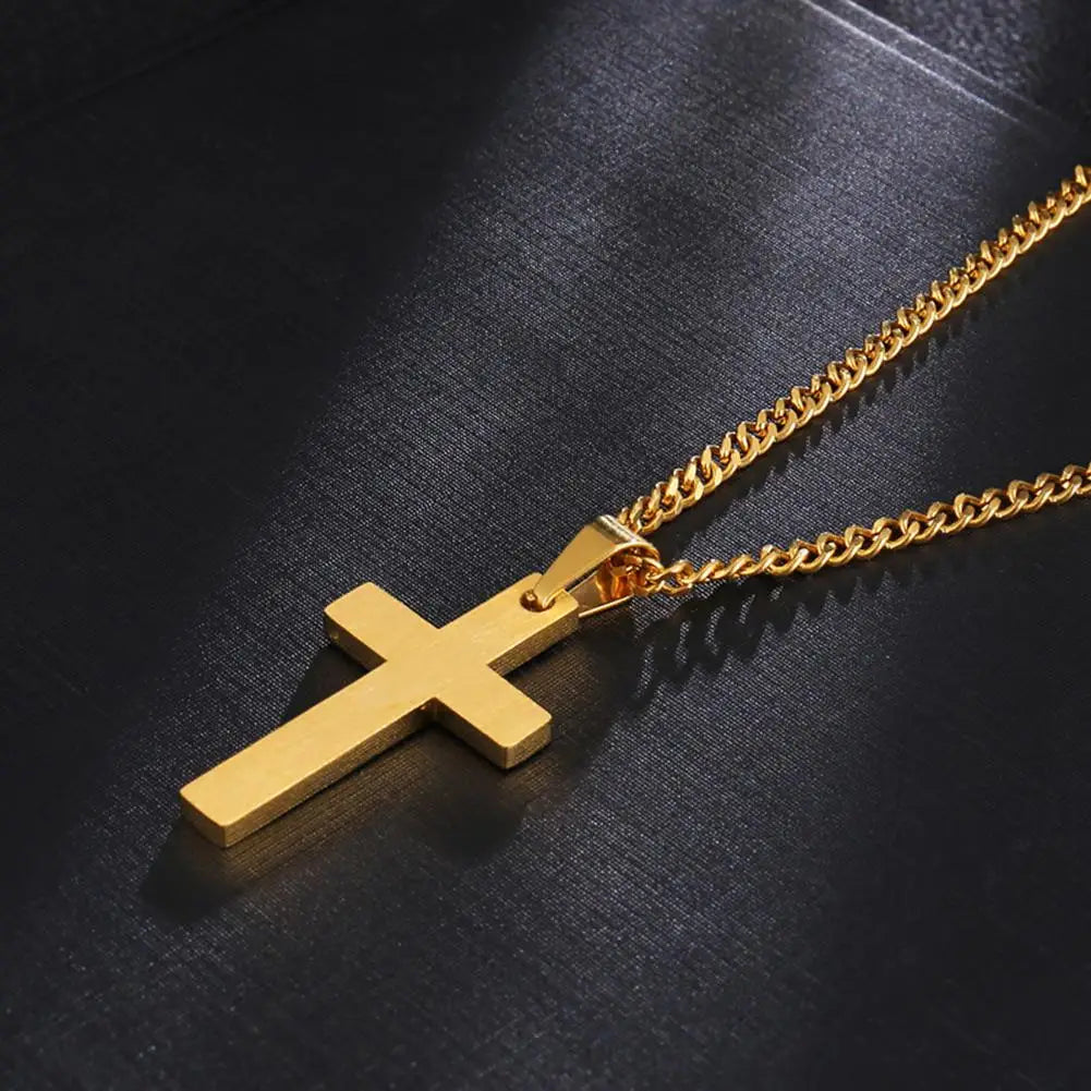 Fashion Necklace for Men Simple Cross Pendant Alloy Necklace Chain Jewelry Christmas Day Gift