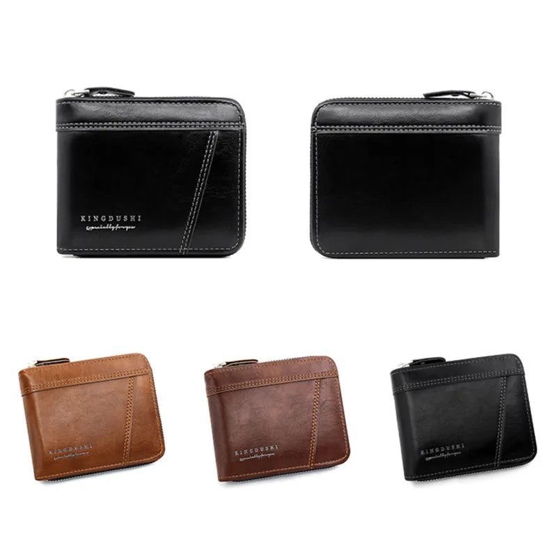 Leather Men’s Wallet Luxury Mens Purse Male Zipper Card Holders with Coin Pocket