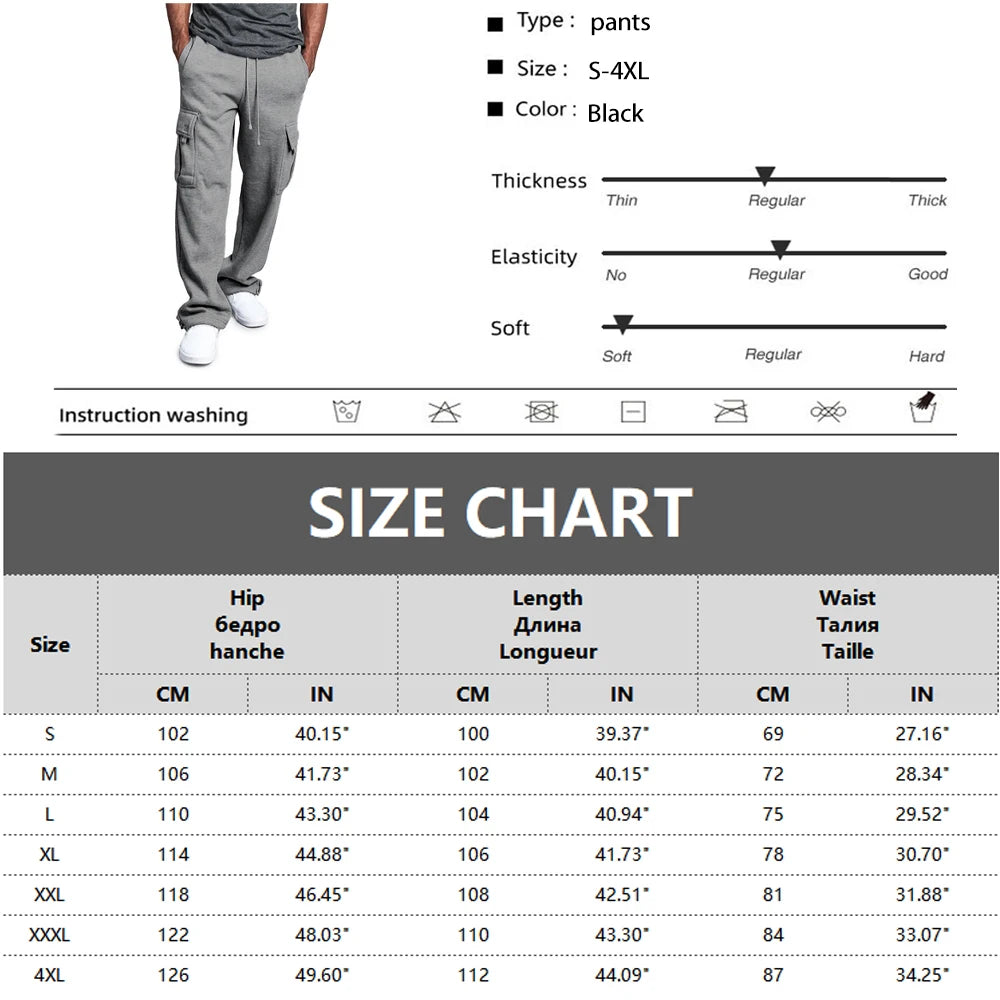 Men's Sweatpants Straight Fit Joggers Multi-Pocket Pants