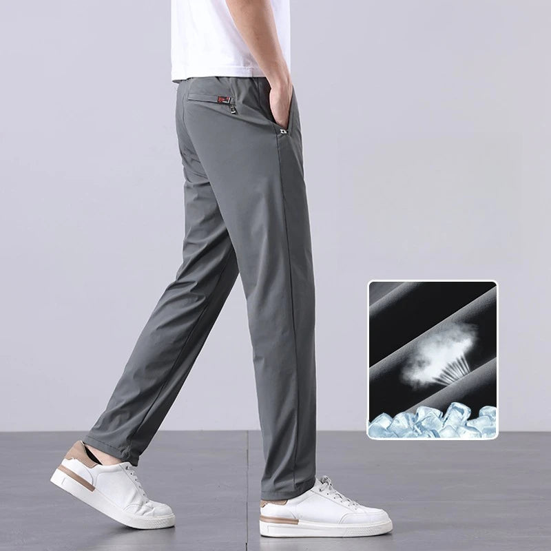 New Men's Ice Silk Pant Casual Fashion Straight Suit Trousers