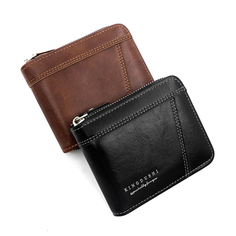 Leather Men’s Wallet Luxury Mens Purse Male Zipper Card Holders with Coin Pocket