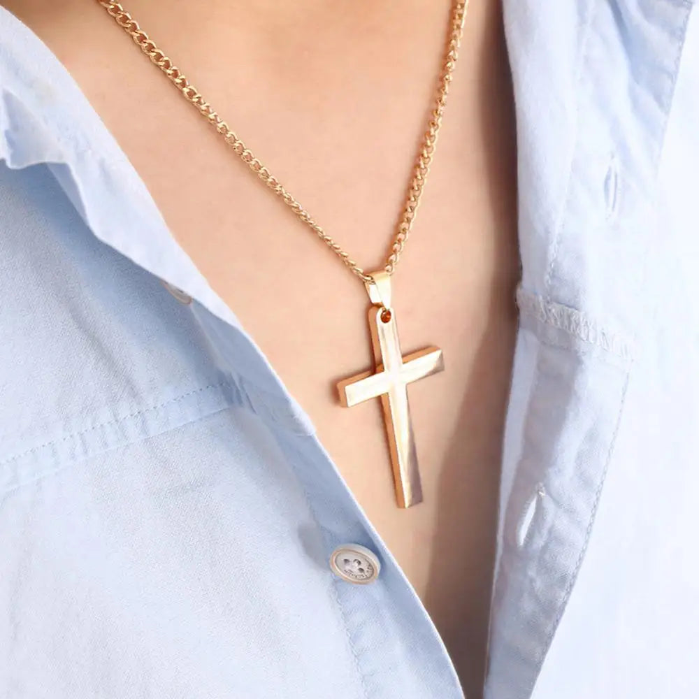Fashion Necklace for Men Simple Cross Pendant Alloy Necklace Chain Jewelry Christmas Day Gift