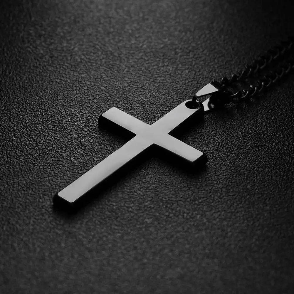 Fashion Necklace for Men Simple Cross Pendant Alloy Necklace Chain Jewelry Christmas Day Gift