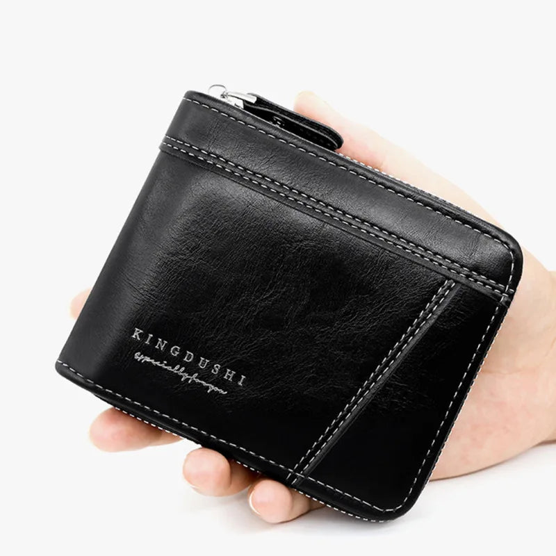 Leather Men’s Wallet Luxury Mens Purse Male Zipper Card Holders with Coin Pocket