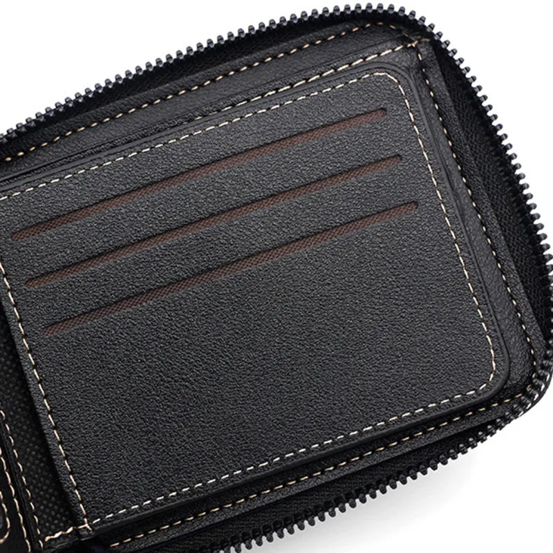 Leather Men’s Wallet Luxury Mens Purse Male Zipper Card Holders with Coin Pocket