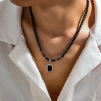 Men's stone bead necklace, hip-hop style, unique and high-end, simple and individualistic, collarbone chain accessory
