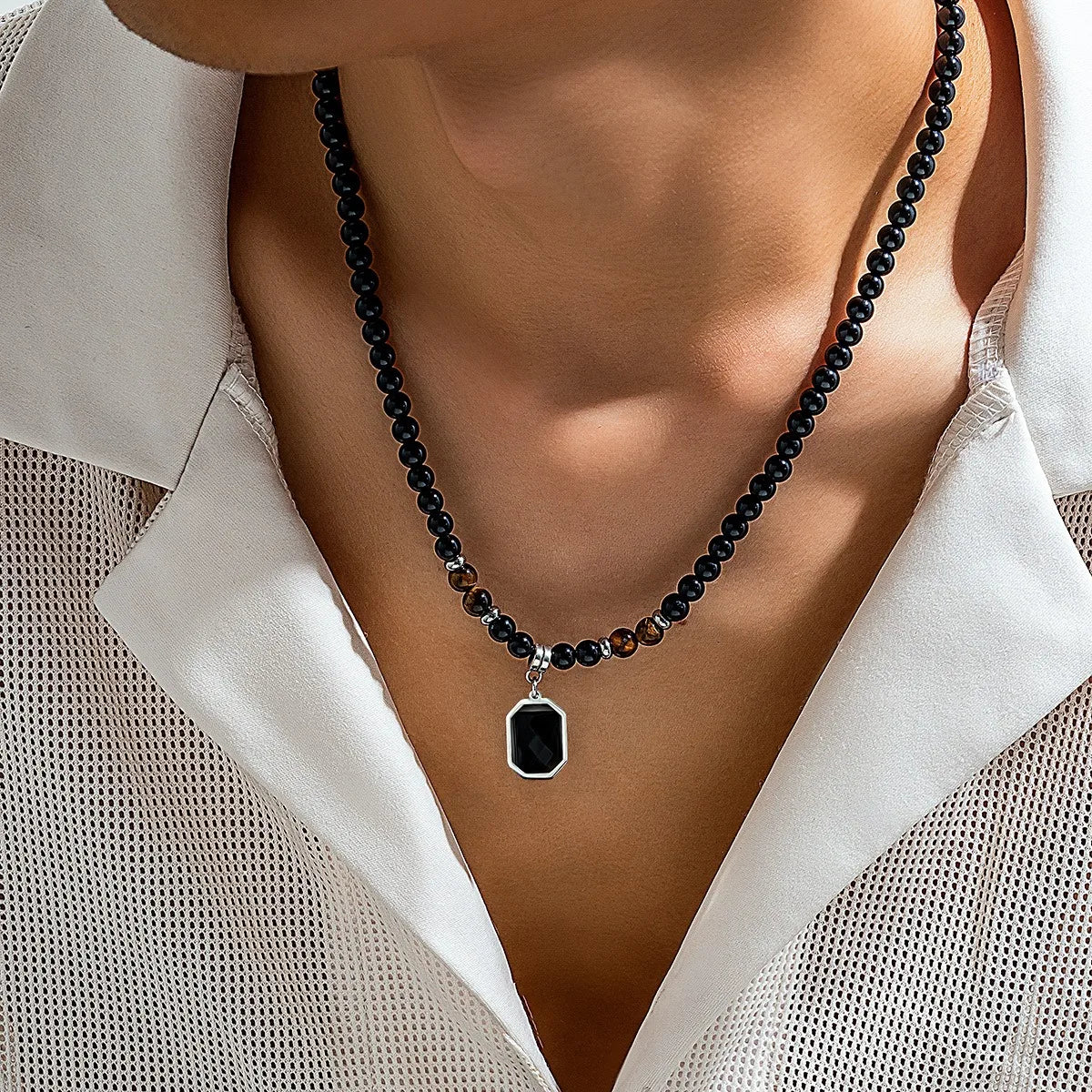 Men's stone bead necklace, hip-hop style, unique and high-end, simple and individualistic, collarbone chain accessory