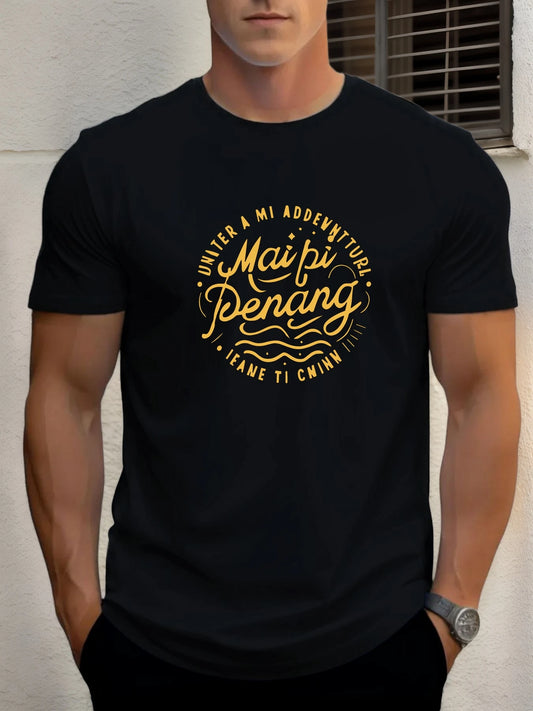 Man Short Sleeve T-shirt MAIPI PENANG Print Summer Round Neck Oversized Tee Casual Fashion High Quality Clothing