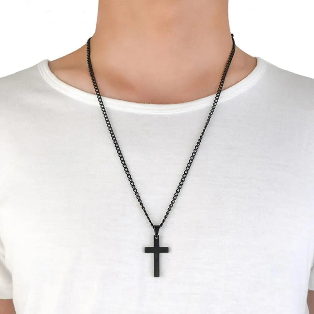Fashion Necklace for Men Simple Cross Pendant Alloy Necklace Chain Jewelry Christmas Day Gift