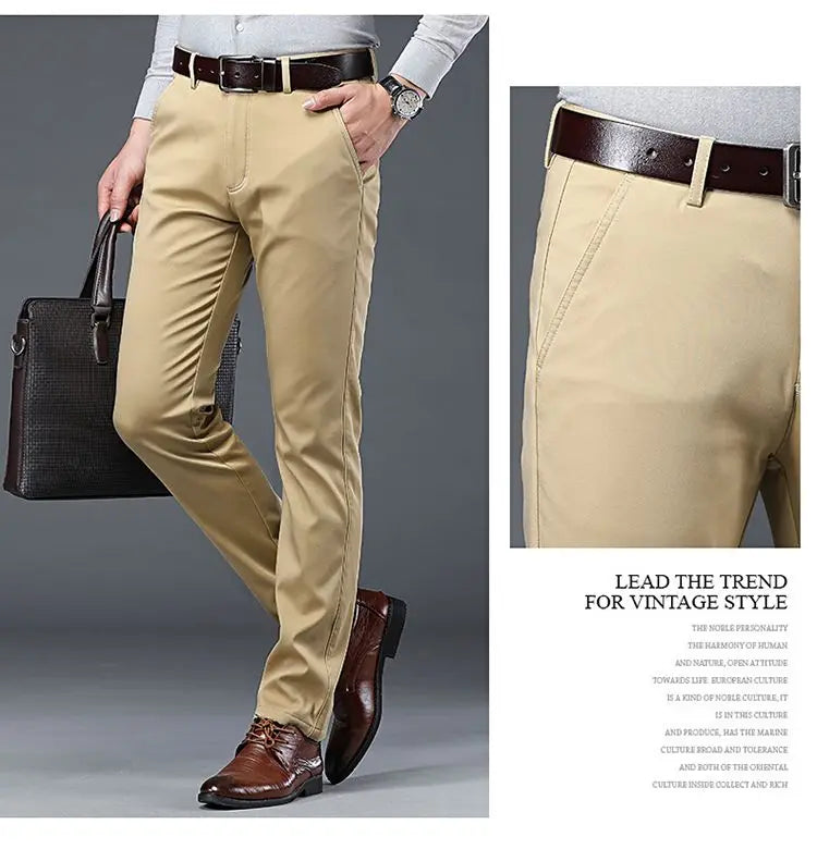 Summer Thin Men's Slim Suit Pants Fashion Business Casual Cotton Green Black Khaki Trousers Male Brand Clothing 30-40