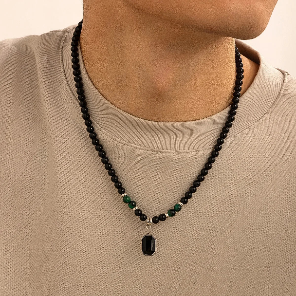 Men's stone bead necklace, hip-hop style, unique and high-end, simple and individualistic, collarbone chain accessory