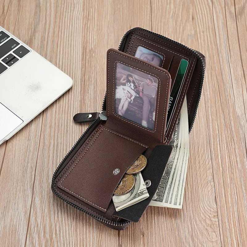 Leather Men’s Wallet Luxury Mens Purse Male Zipper Card Holders with Coin Pocket