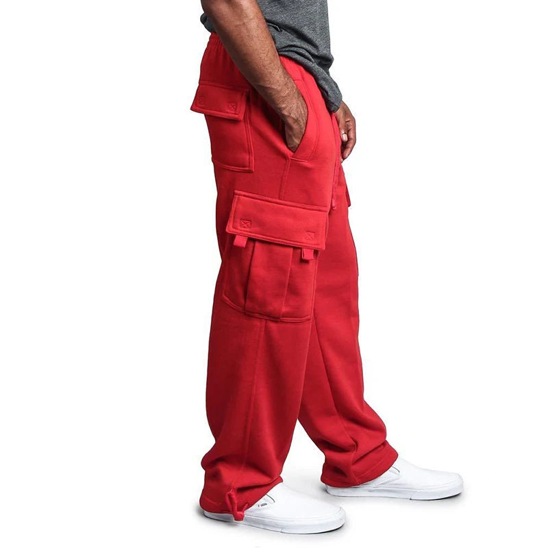 Men's Sweatpants Straight Fit Joggers Multi-Pocket Pants