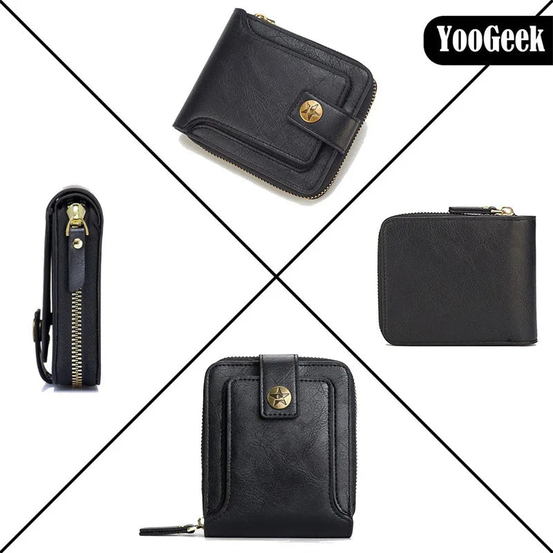 Leather Men’s Wallet Luxury Mens Purse Male Zipper Card Holders with Coin Pocket