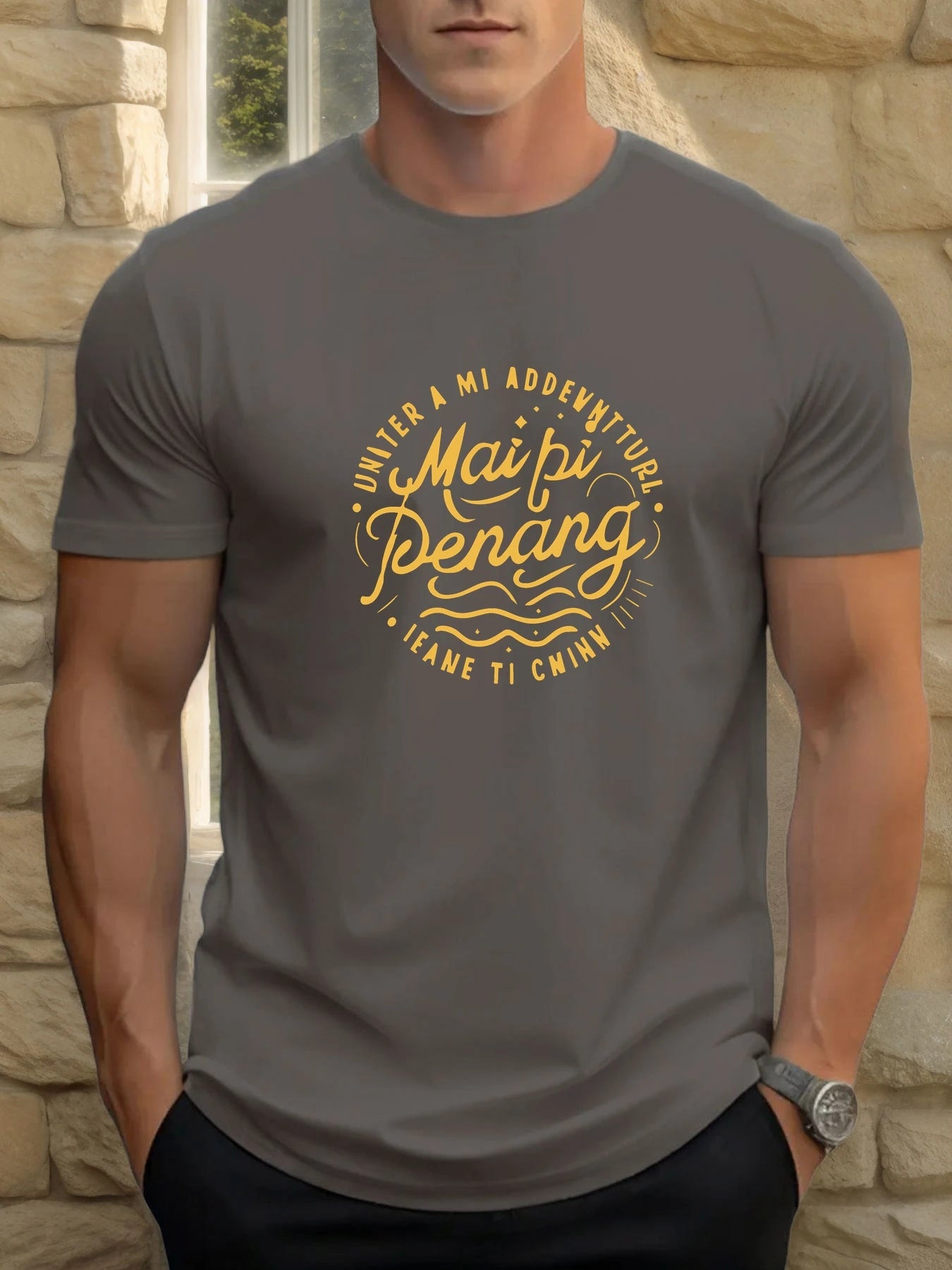 Man Short Sleeve T-shirt MAIPI PENANG Print Summer Round Neck Oversized Tee Casual Fashion High Quality Clothing