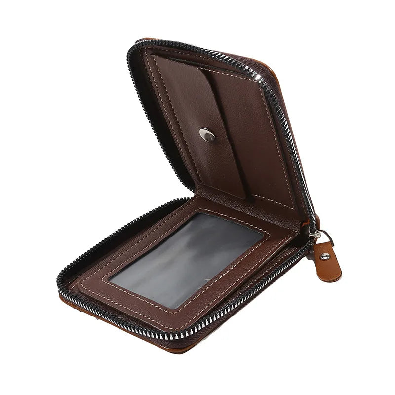 Leather Men’s Wallet Luxury Mens Purse Male Zipper Card Holders with Coin Pocket