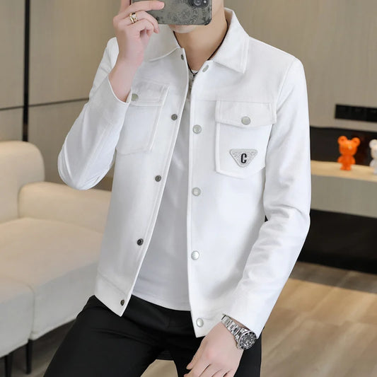 Small fragrance denim jacket Men's spring and fall American vibe Embroidered Plankton top fashion brand baggy lapel jacket