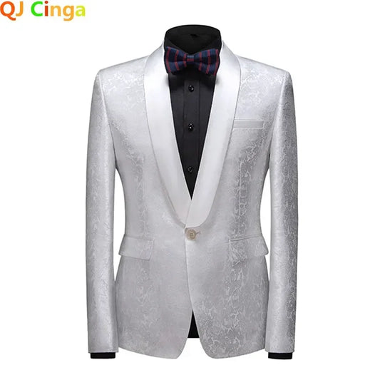 New Blue Jacquard Men's Suit Jacket Wedding Party Suit Men's Blue Red and White Men's Suit Slim Fit