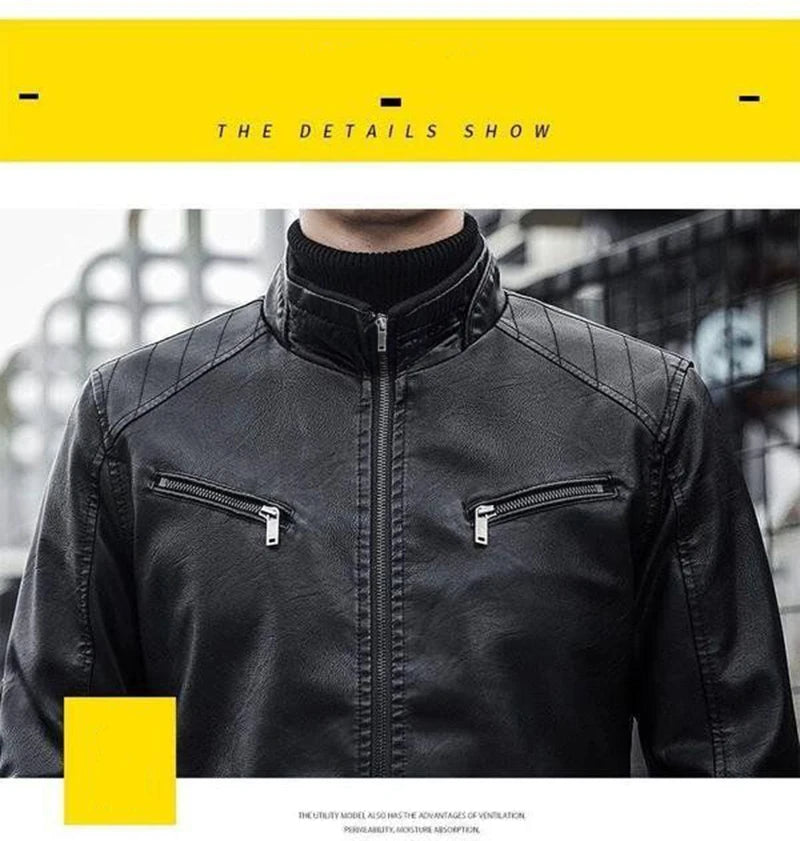 Men Leather Jacket Men Slim Fit Short