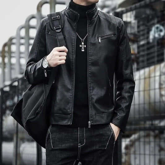Men Leather Suit Jacket Men Slim Fit Short