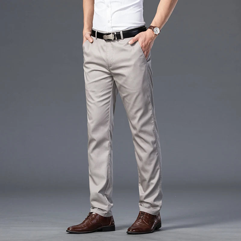 Summer Thin Men's Slim Suit Pants Fashion Business Casual Cotton Green Black Khaki Trousers Male Brand Clothing 30-40