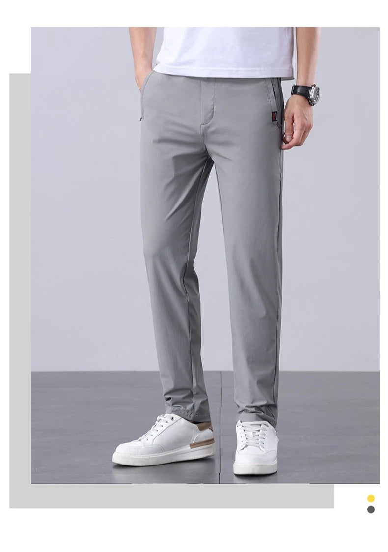 New Men's Ice Silk Pant Casual Fashion Straight Suit Trousers