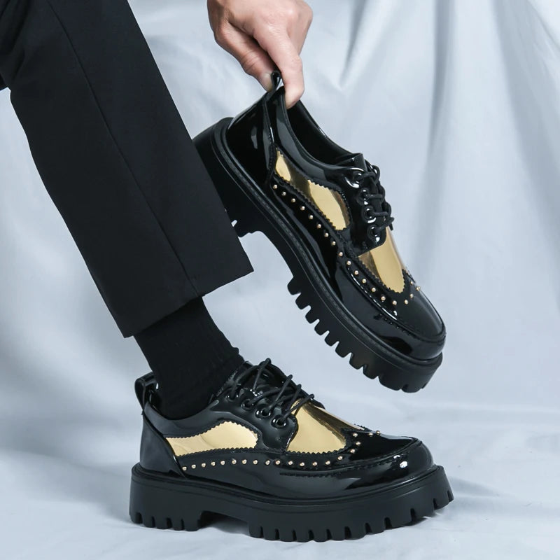 Men Casual Office Business Formal Oxford Thick Bottom Dress Shoes Men Gentleman Outdoor Patent Leather Wedding Shoes Fashion