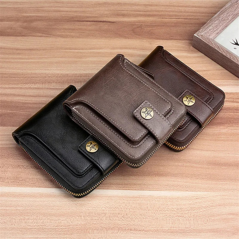 Leather Men’s Wallet Luxury Mens Purse Male Zipper Card Holders with Coin Pocket
