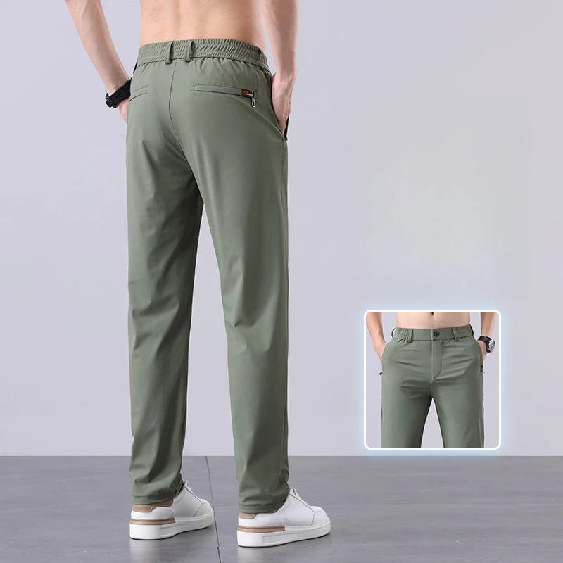 New Men's Ice Silk Pant Casual Fashion Straight Suit Trousers
