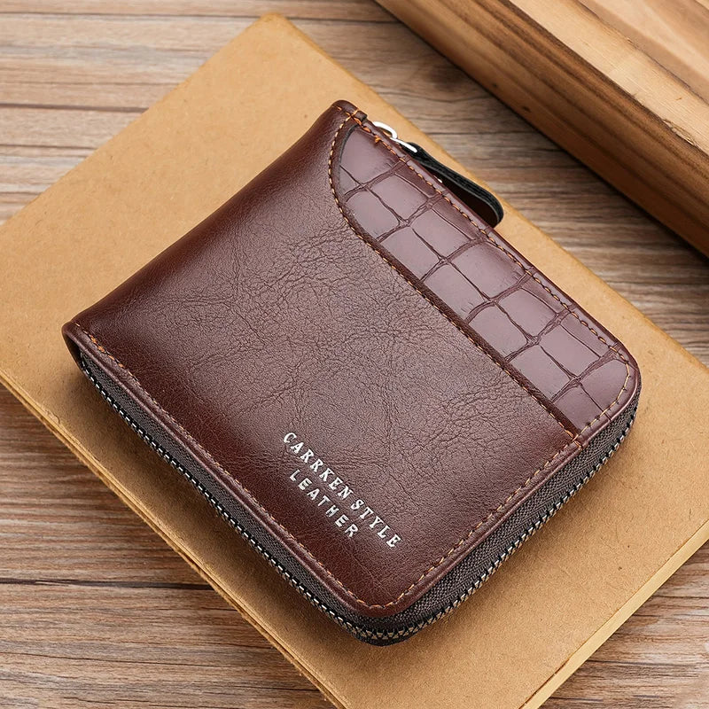 Leather Men’s Wallet Luxury Mens Purse Male Zipper Card Holders with Coin Pocket