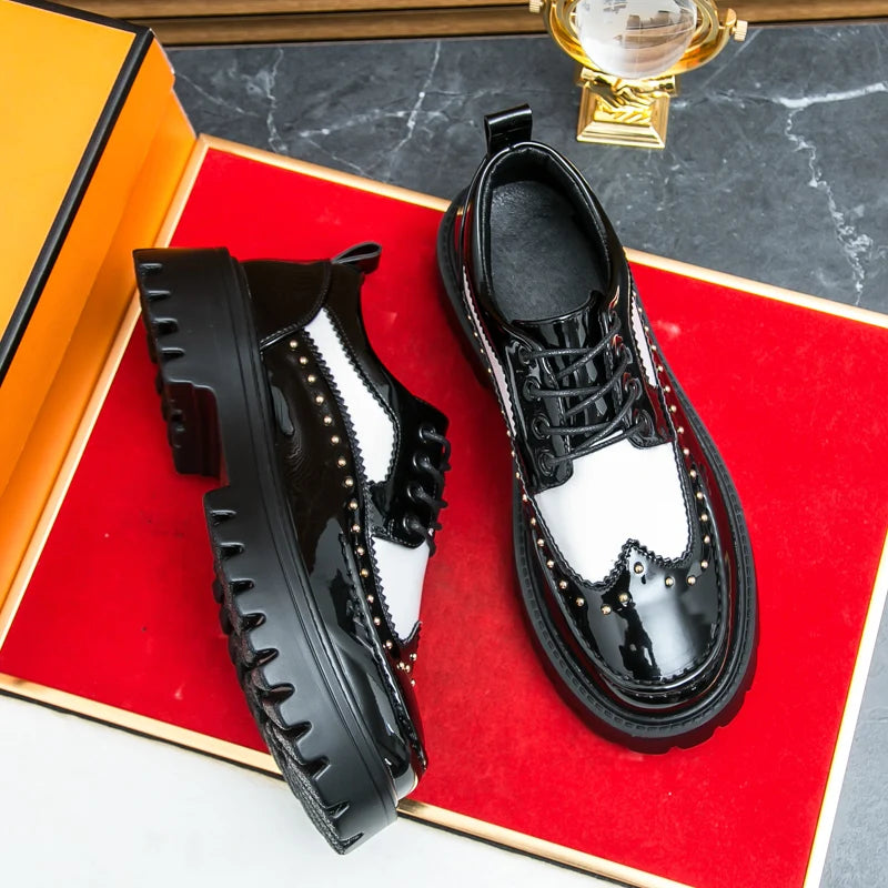 Men Casual Office Business Formal Oxford Thick Bottom Dress Shoes Men Gentleman Outdoor Patent Leather Wedding Shoes Fashion