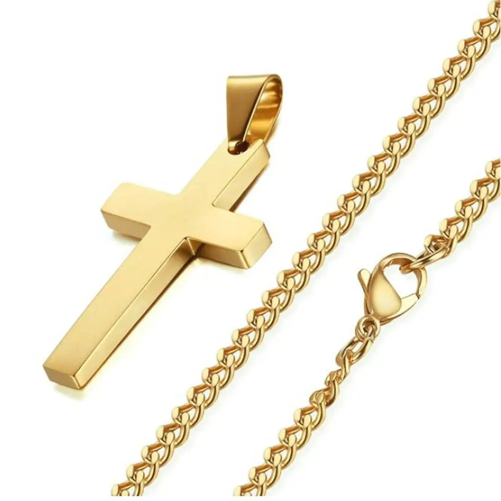 Fashion Necklace for Men Simple Cross Pendant Alloy Necklace Chain Jewelry Christmas Day Gift