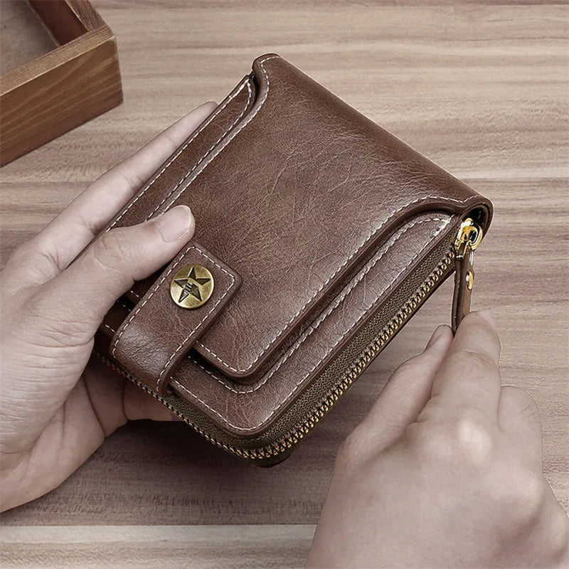 Leather Men’s Wallet Luxury Mens Purse Male Zipper Card Holders with Coin Pocket