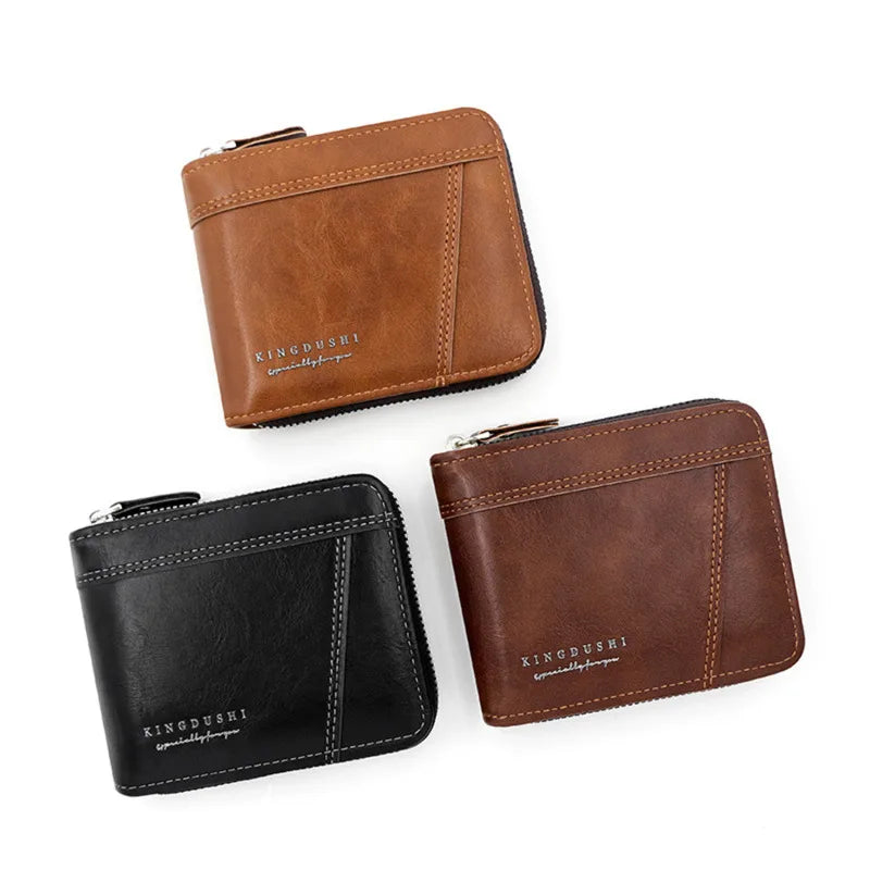 Leather Men’s Wallet Luxury Mens Purse Male Zipper Card Holders with Coin Pocket