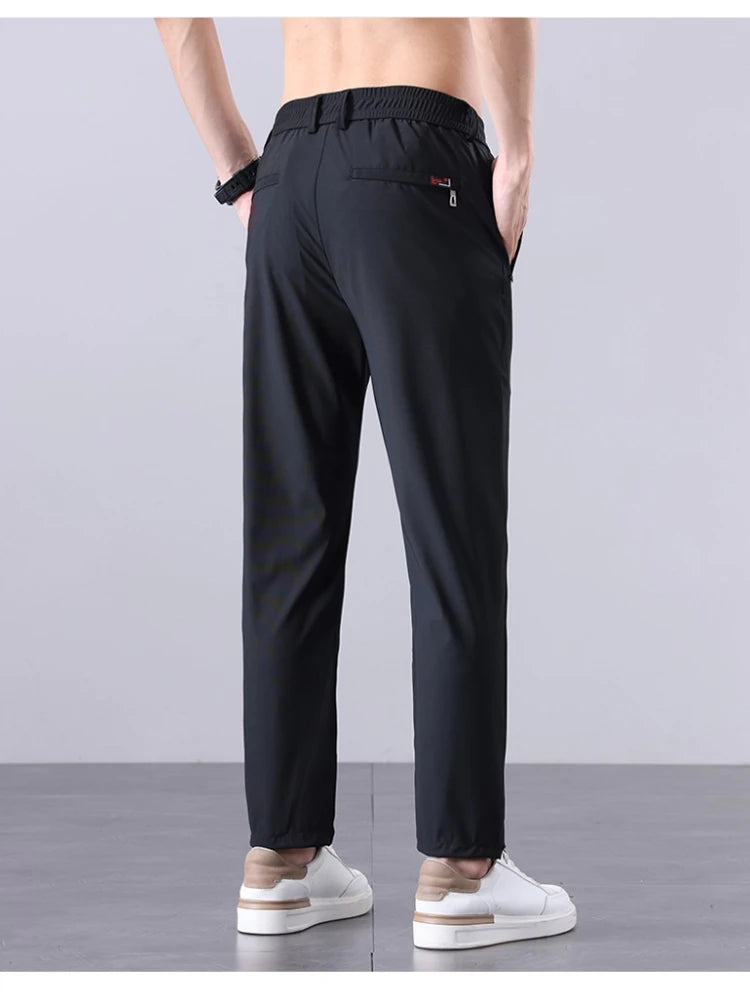 New Men's Ice Silk Pant Casual Fashion Straight Suit Trousers