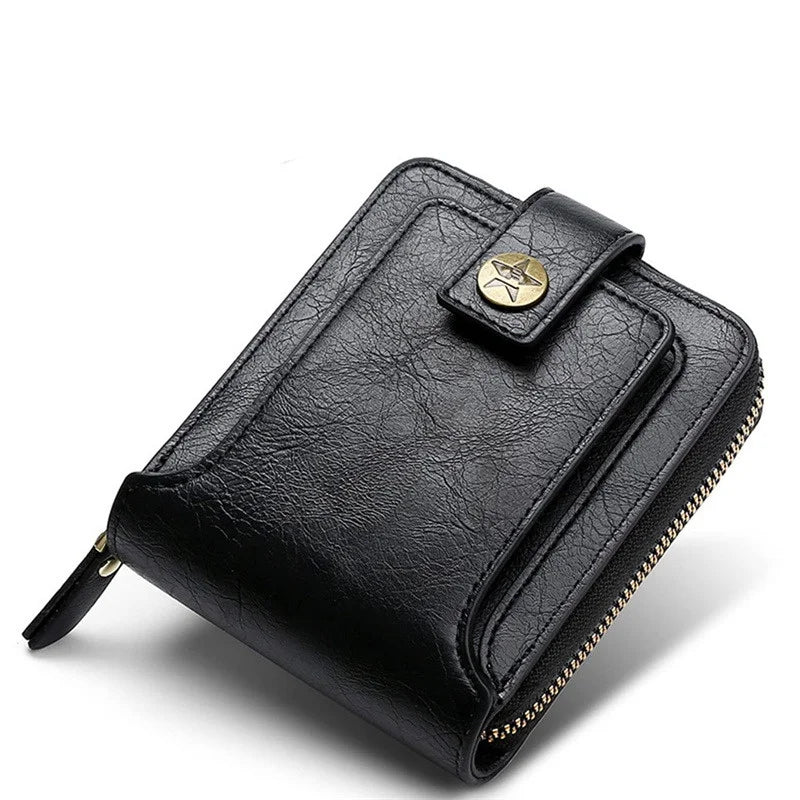 Leather Men’s Wallet Luxury Mens Purse Male Zipper Card Holders with Coin Pocket