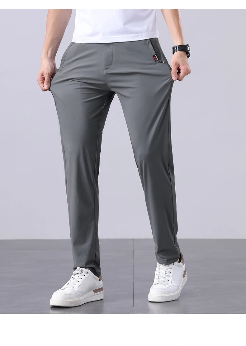 New Men's Ice Silk Pant Casual Fashion Straight Suit Trousers