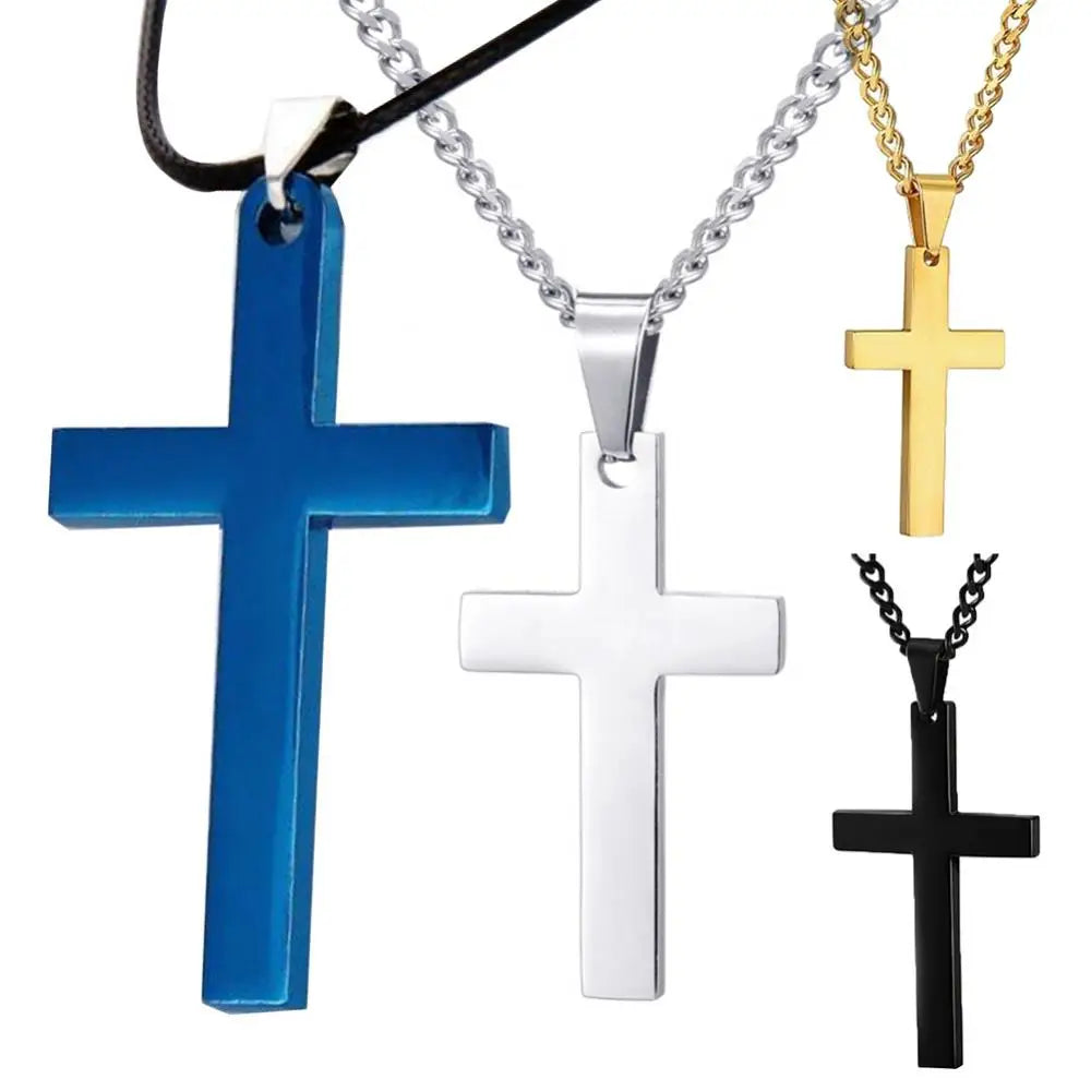 Fashion Necklace for Men Simple Cross Pendant Alloy Necklace Chain Jewelry Christmas Day Gift