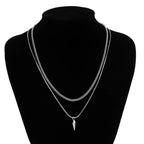 KunJoe 2pcs/set Stainless Steel Metal Rivet Pendant Thin Snake Chain Necklace for Men Punk Silver Color Cuban Link Chain Choker