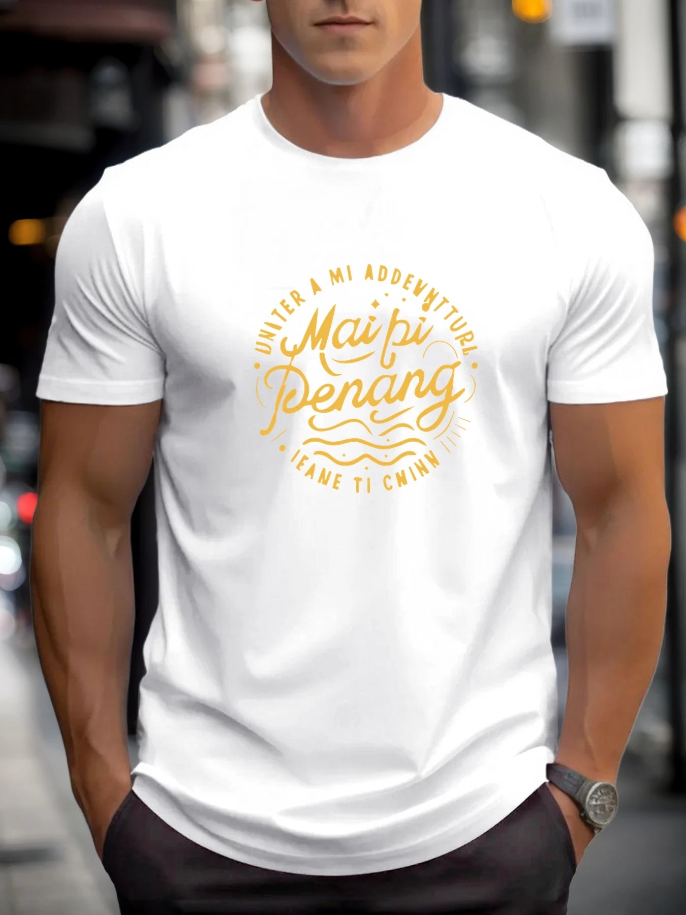 Man Short Sleeve T-shirt MAIPI PENANG Print Summer Round Neck Oversized Tee Casual Fashion High Quality Clothing
