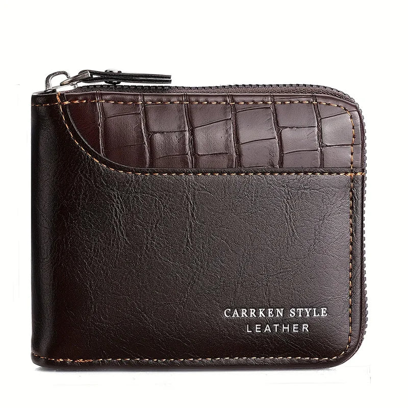 Leather Men’s Wallet Luxury Mens Purse Male Zipper Card Holders with Coin Pocket