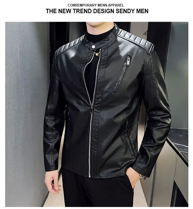 Jacket Casual Stand Collar Solid Color White Black Leather Jacket Zip Up PU Coat
